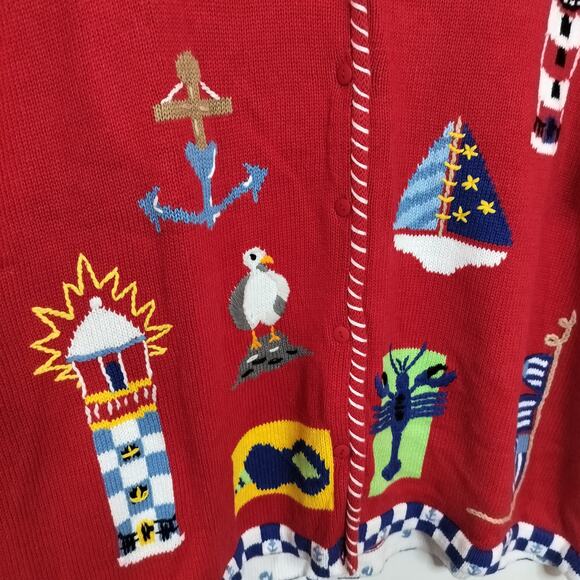 4532)The Quacker Factory Plus Nautical Knit Red Short Sleeve Cardigan Sweater 3X - Picture 4 of 6